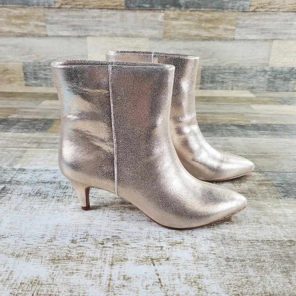 Dolce Vita Dee Womens Mid-Calf Bootie Sz 7 Platinum Distress Leather kitten Heel